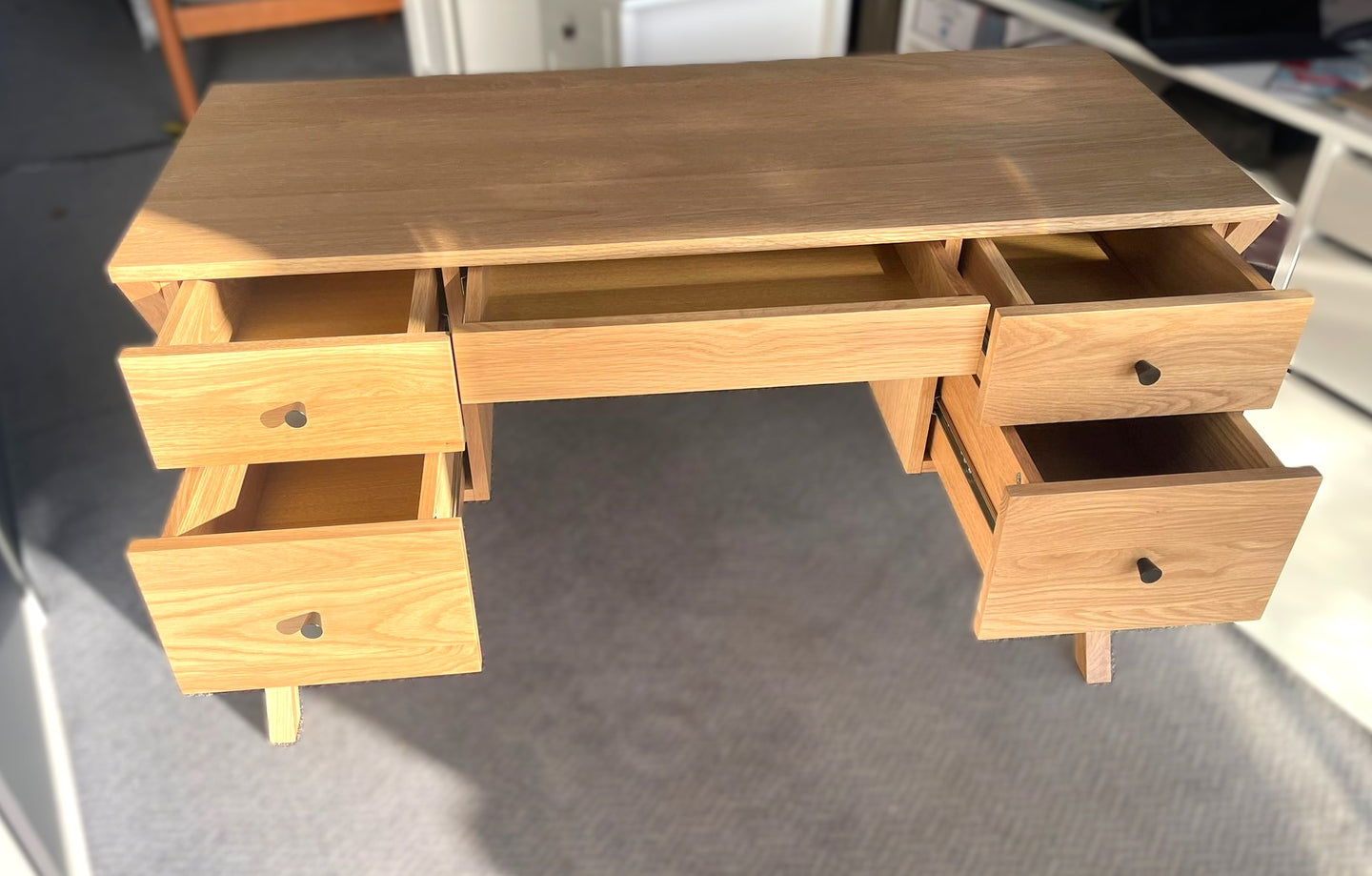 Assembled Habitat Harlene 5 Drawer Office Desk - Natural
